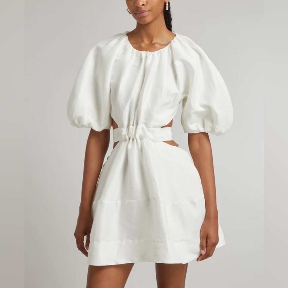 NWT AJE Psychedelia Cut Out Puff Sleeve Open Back Flared Mini Dress with pockets